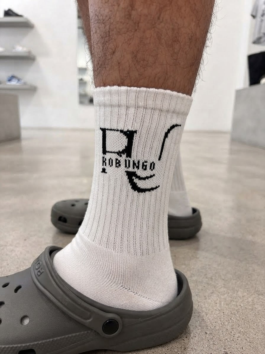 Unisex Quality Crew Fashion Grip Rob Ungo Socks (White)