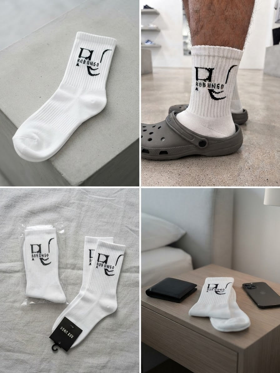 Unisex Quality Crew Fashion Grip Rob Ungo Socks (White)