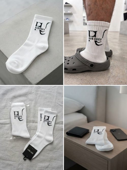 Unisex Quality Crew Fashion Grip Rob Ungo Socks (White)